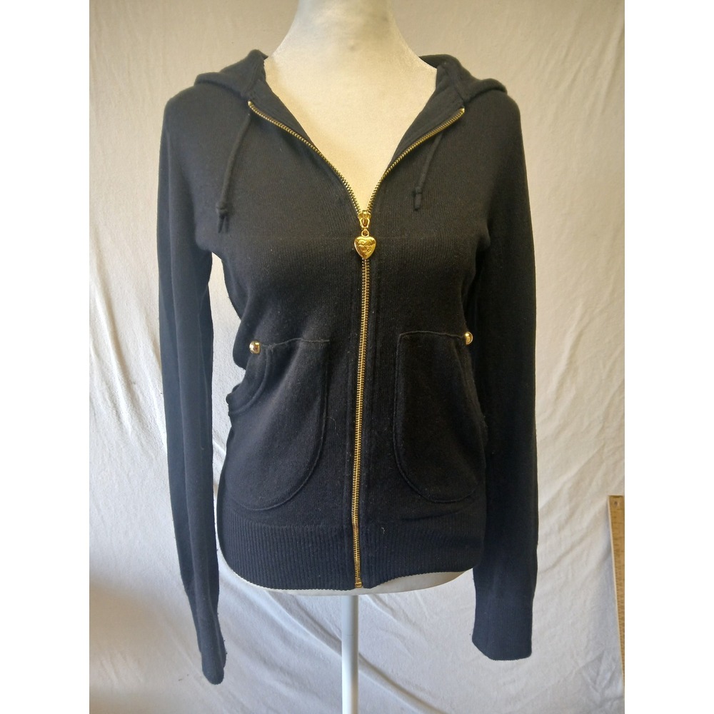 Y2k twisted heart full zip silk cashmere hooded jacket goth dark academia preppy